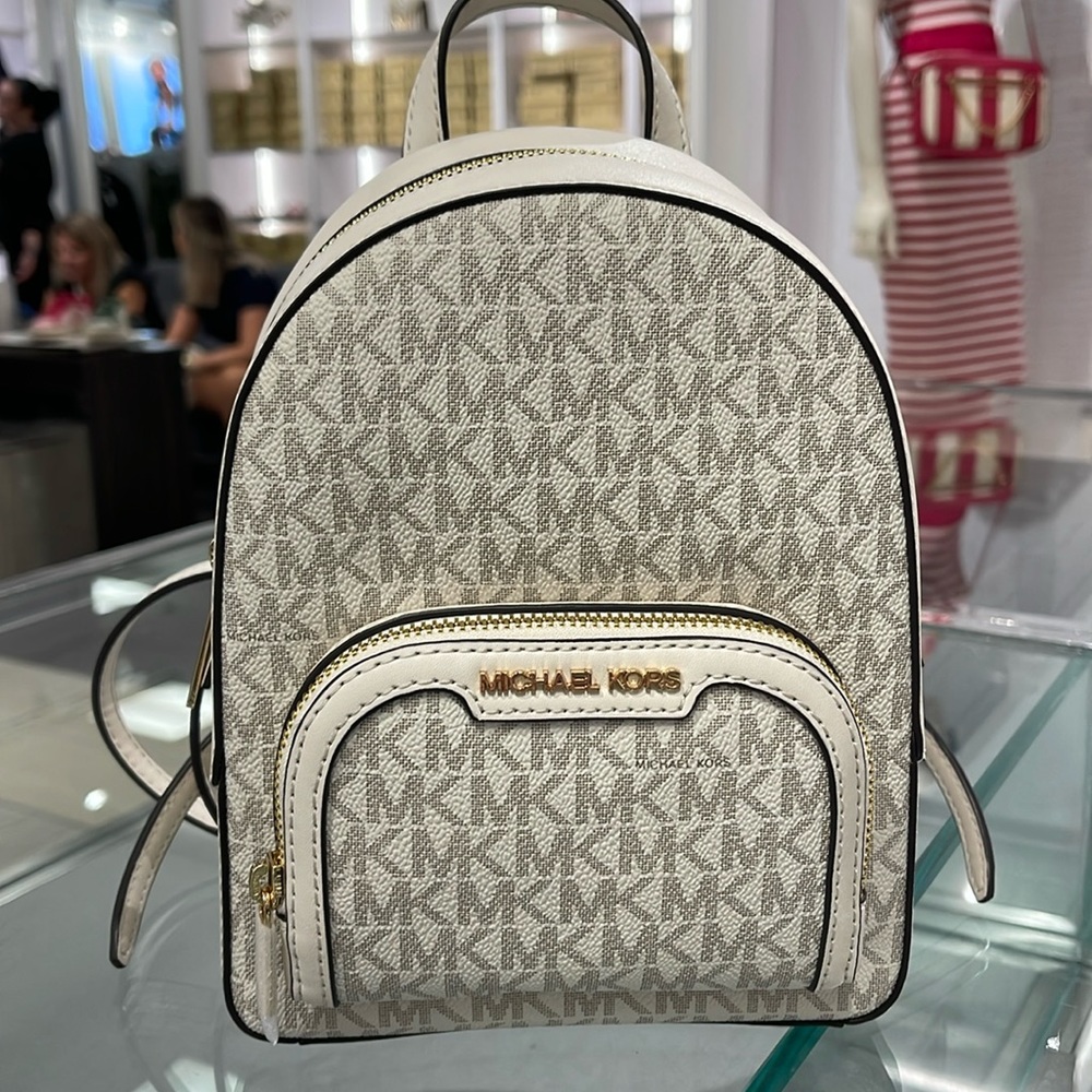 Michael Kors Ladies Backpack Bag Jaycee XS Conv Zip Backpack Light Cream Multi - Picture 2 of 16
